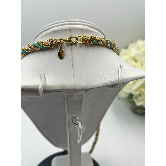 Kenneth Jay Lane KJL 1972 Rope Twisted 28” Vintage Blue White Gold Necklace - Picture 11 of 12